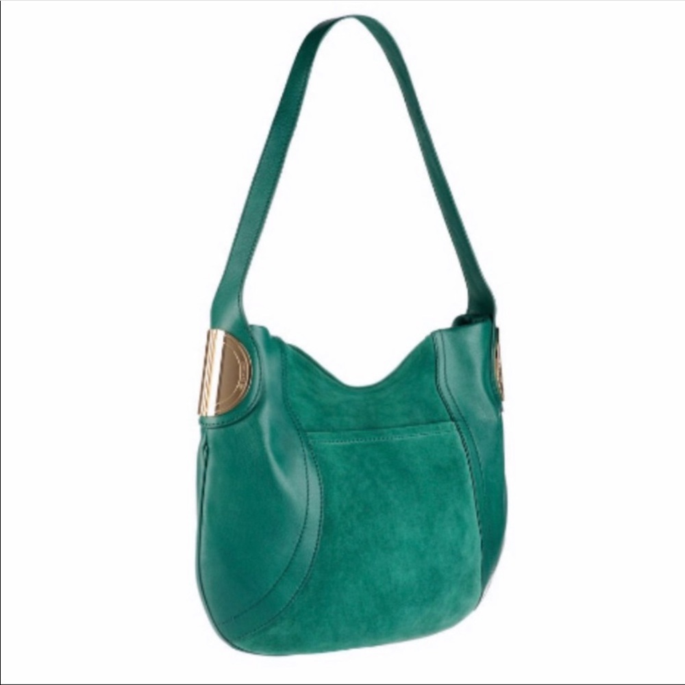 B. MAKOWSKY Gianna Green Leather Suede Hobo Bag